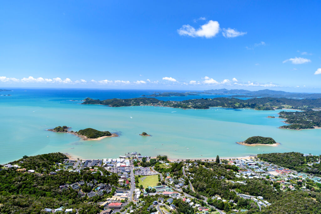 Aerial shot of Paihia, Bay of Islands, Northland New Zealand